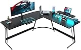 JUMMICO Gaming Tisch 130cm mit LED und Monitorständer,Eckschreibtisch mit Tasche Stauraum,Groß...