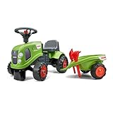 Falk Claas Traktor mit Anhänger, Rechen und Schaufel, 2 Sets Aufkleber, Rutschspielzeug für...