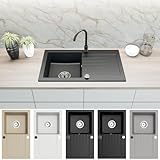 Faizee Home | Spülbecken Granit Schwarz 75x44 cm | Hochwertige Küchenspüle & Einbauspüle |...