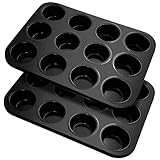 Fousenuk Muffinform, 2er-Pack Karbonstahl Muffinblech für 12 Muffins, Antihaftbeschichtet Backform,...