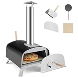 KOMFOTTEU Pizzaofen Outdoor, tragbarer Holzofen mit Pizzastein Pizzaschaufel Thermometer, Pizza Ofen...