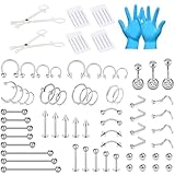 Niusiman 85 Stück Piercing Set Chirurgenstahl mit Klemmhandschuhen Körperpiercing Werkzeugset für...