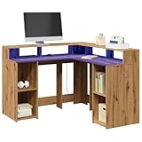 UJCHVHN Home Garden,Desk with LED Lights Artisian Oak 130x130x91cm Engineered Wood