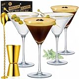 Vemacity Martini Gläser 4er Set (300ml) mit Goldrand | Gerippte Cocktailgläser | Luxus Geschenkset...