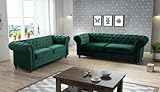 Easy4You Chesterfield Dunkelgrüner Plüsch Velvet Set 3-Sitzer + 2-Sitzer Sofa Sofas für...