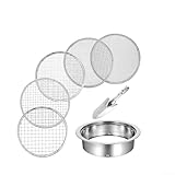 Vidonergy Edelstahl-Erdsieb-Set mit Spaten – 5 Größen Mesh Siebpfannen (1 mm, 3 mm, 6 mm, 9 mm,...