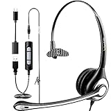 Wantek USB Headset mit mikrofon, USB/3,5-mm PC Kopfhörer mit Lautstärkeregler, Stummschalttaste,...