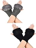 Boao 2 Paare Fingerlose Winter Handschuhe Kurze Touchscreen Handschuhe Daumenloch Handschuhe...