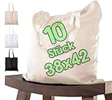 10 STÜCK Baumwolltasche 38x42 cm unbedruckt, zwei lange Henkel OEKO-TEX® zertifiziert Stofftasche,...