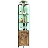 Lifewit Weinschrank Eckschrank 5 Ebenen mit LED Licht, Vintage Barschrank mit verstellbare...