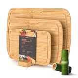 KitchenBoss Schneidebrett Bambus Holzbrett Küche mit Saftrille-Dickes Holzschneidebrett -3 Stück...