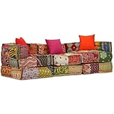 vidaXL Pouf 3-Sitzer Modular Patchwork Stoff Sitzpouf Sofa Couch Schlafsofa