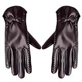 Hangsu Modische PU-Lederhandschuhe für Damen mit Fleecefutter und Schleifen, Dekor, Wärme, bequem,...