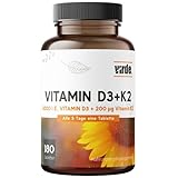 Virde Vitamin D3 K2 Tabletten 180 Stk. - hochdosiert mit 5000 IE Vitamin D und 200 µg Vitamin K2...