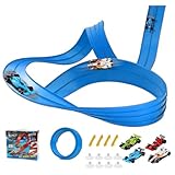 Lonvgrt Flexible Spielzeugautobahn, Inklusive 4 Druckguss-spielzeugautos für Rennen, Tragbares...