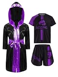 CHICTRY Boxer Kostüm Kinder Jungen Kickboxer Satin Kapuzen Robe Mit Kurzarm T-Shirt Boxing Shorts...