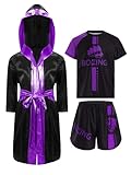 CHICTRY Boxer Kostüm Kinder Jungen Kickboxer Satin Kapuzen Robe Mit Kurzarm T-Shirt Boxing Shorts...