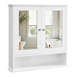 VASAGLE Spiegelschrank, Badschrank, Wandschrank, Hängeschrank mit 2 Spiegeltüren und offenem Fach,...