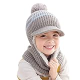 YONKOUNY Kinder Wintermütze Jungen Mädchen Warm Niedlich Strickmütze Schalmütze Schlupfmütze...