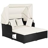 GIANTEX Sonneninsel Sonnenliege Set Rattan, Gartenliege 2 Personen mit faltbarem Sonnendach,...