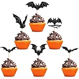 PINEPAN Halloween Cupcake Toppers Fledermaus Muffin Dekoration Glitzer Schwarze Fledermaus Happy...
