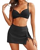 Yonique Damen-Bikini mit Bügel und Rock – Push-Up-Badeanzug, zweiteilig, hohe Taille, Badeanzug...