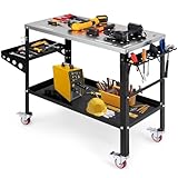 COSTWAY Mobiler Schweißtisch 92 x 46 cm, Schweißwerkbank mit φ 1,6cm Löchern & Werkzeugständer...