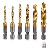 1/4'Bohrer Gewindebohrer Set Metall,6PCS Sechskantschaft Bohrer Set HSS Spiralgewindebohrer...