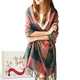 Damen Winter Schal in Geschenkbox Karomuster Übergroßer Quadratischer Poncho mit Quaste Modischer...