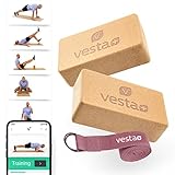 Vesta+ Yogablock Kork + Fitness App, Yoga Block Kork aus ökologischem Naturkork, Dein rutschfester...