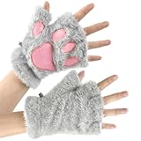 DIELIANHUA Katzenpfoten Handschuhe, Damen Fingerlose Plüsch Halb Handschuhe, Warme Winterhandschuhe...
