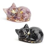APOMOONS 2 er Katze Figur, Amethyst Katzen Deko Katzenfiguren Figuren Deko Schreibtisch Statue...