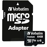 Verbatim Premium microSDXC Speicherkarte inkl. Adapter I 64 GB I schwarz I SD Karte für Full-HD...