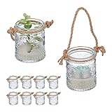 Relaxdays Windlicht, 12er Set, Glas mit Henkel, 7 x 6 cm, innen & außen, Hochzeit Teelichthalter,...