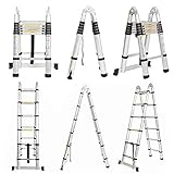 Alu Teleskopleiter 3,8M klappleiter 1,9M+1,9M A Rahmen Leiter mit Stützstange 12 sprossen Aluleiter...