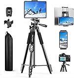 Handy Stativ, 2024 Upgrade 165cm / 65' Kamera Stativ für Smartphone iPad, 360° Drehung Tragbar...