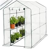 tectake® Gewächshaus mit UV-beständiger PE-Gitterfolie und 4 Metallablagegittern, 186 x 120 x 190...