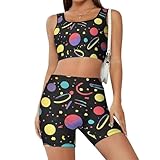 Arcade Teppich-Workout-Sets für Damen, 2-teilig, bauchfreies Tanktop, hohe Taille, Shorts,...