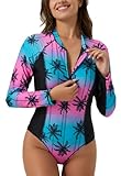 Ecupper Damen Badeanzüge Einteilige Rash Guard Langarm Reißverschluss Surfen Bademode Swimsuit mit...