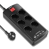 POWSAF Steckdosenleiste mit USB-C-Anschluss, 6 Steckdosen, 3 USB-A-Anschlüsse und 1...