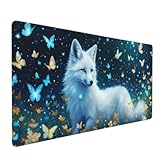 Mauspad XXL 900x400mm, Groß Gaming Mauspad Schmetterling Mouse Pad Wolf Design Vernähte Kanten,...