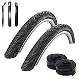 2 x Schwalbe Delta Cruiser Fahrradreifen Fahrradmantel Schwarz 37-590 (26 x 1 3/8) + 2 Schläuche...