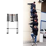 Ausziehbare Teleskopleiter, 2,6 m, verstellbar, 6,6 m, 7,1 m, robuste Aluminium-Trittleiter für...