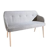invicta INTERIOR Design Sitzbank Scandinavia hellgrau mit Armlehne Bank Buche Gestell im Retro Trend
