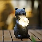 Yeemoo Katzen Deko Gartenfiguren für Draußen, Gartendeko Figur mit Solar Ball Lustige Geschenke...