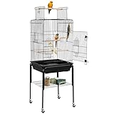 Yaheetech Vogelkäfig mit ständer Vogelbauer Wellensittichkäfig 46,5 x 46,5 x 136 cm Kanarien...