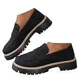 Xbemkste Loafer Damen Klassische Mokassins Slipper mit Plateau Bequeme Schlupfschuhe Slip On...