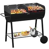 HOMELUX Holzkohlegrill, XXL Zwei 41x36cm Grillplätze Grill, Kaltgewalzter Stahl Grillwagen mit...