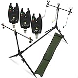 G8DS® Set Rod Pod Rutenhalter + Tragetasche inklusive 3 Bissanzeiger mit Lautstärkeregler Karpfen...