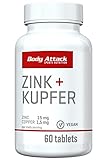 Body Attack Zink + Kupfer 60 Kapseln / 60 Portionen, hochdosierte Mikronährstoffe, 15mg Zink &...